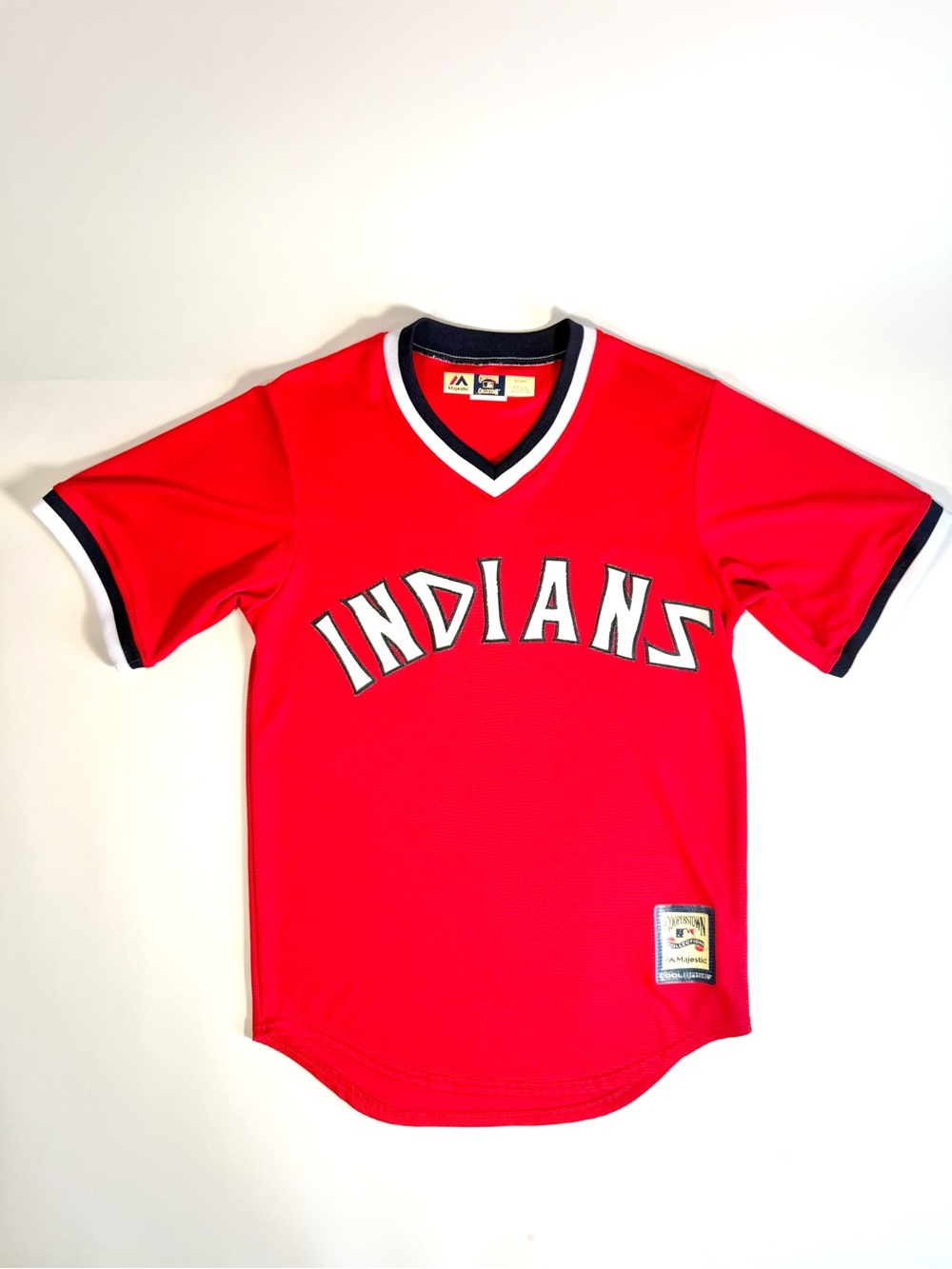 Majestic Cooperstown Cleveland Indians 1974 Retro Jersey Red S Vintage Throwback - Picture 10 of 11